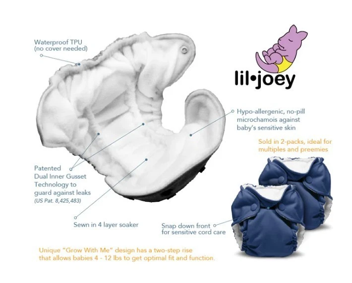 Lil Joey by Kanga Care Newborn All in One Cloth Diapers 4 to 12 lbs 5 pc lot - Image 4 of 4