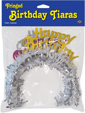 Pkgd Happy Birthday Tiaras W/Fringe