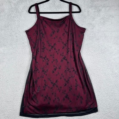 Y2K Rocket Candy Mesh Glitter Floral Mini Dress Sz L Red Whimisgoth Fairy Grunge