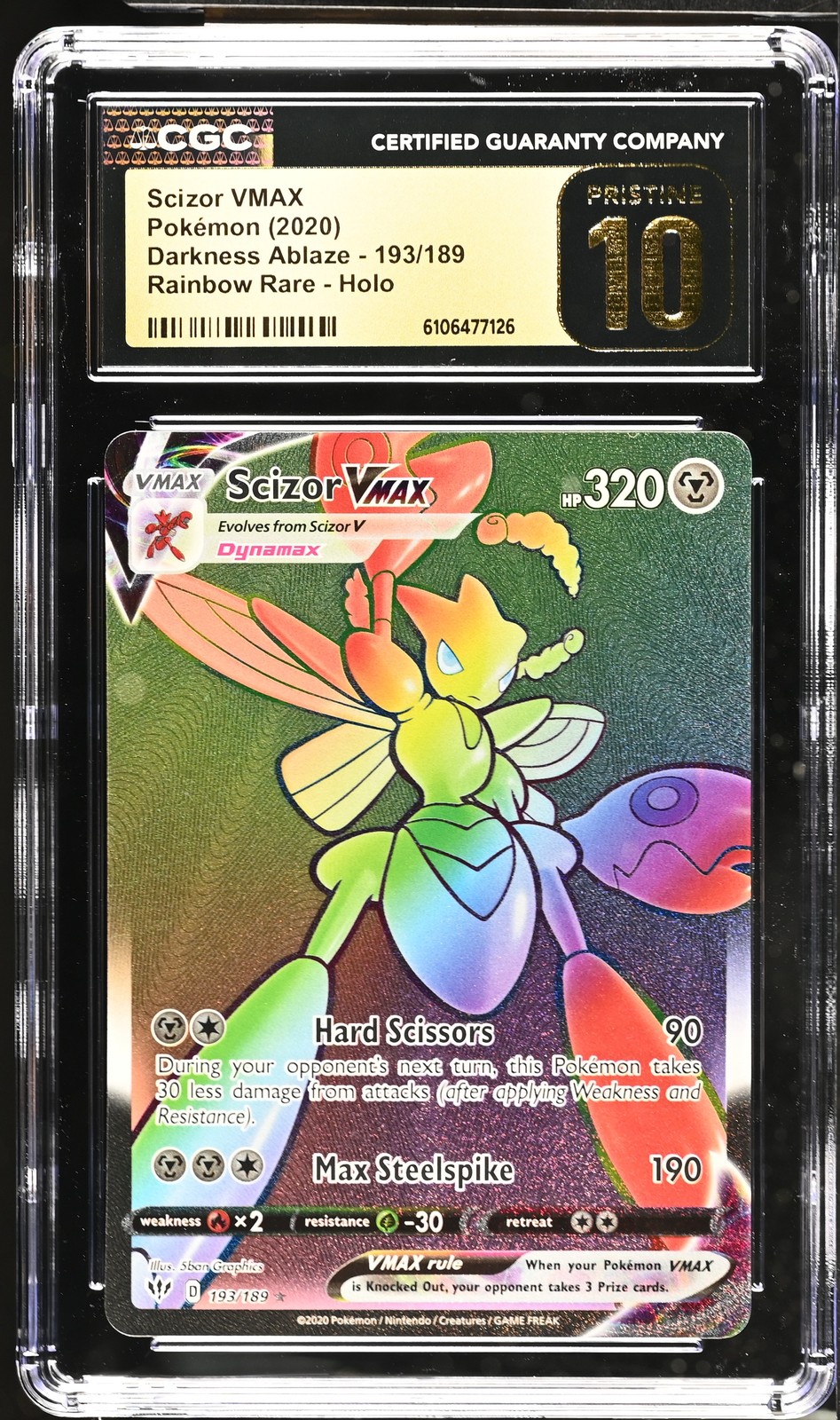 Pokemon TCG Scizor Vmax Rainbow Rare Darkness Ablaze 193/189 CGC Pristine 10