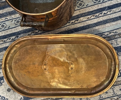 Vasca lavabo caldaia rame vintage casale pentola con coperchio rustico metallo primitivo - Foto 7 di 10