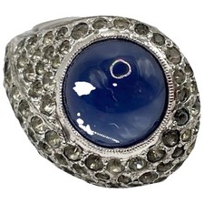 RING Sterling Silver Blue Sapphire Cabochons Ring Size 6.5