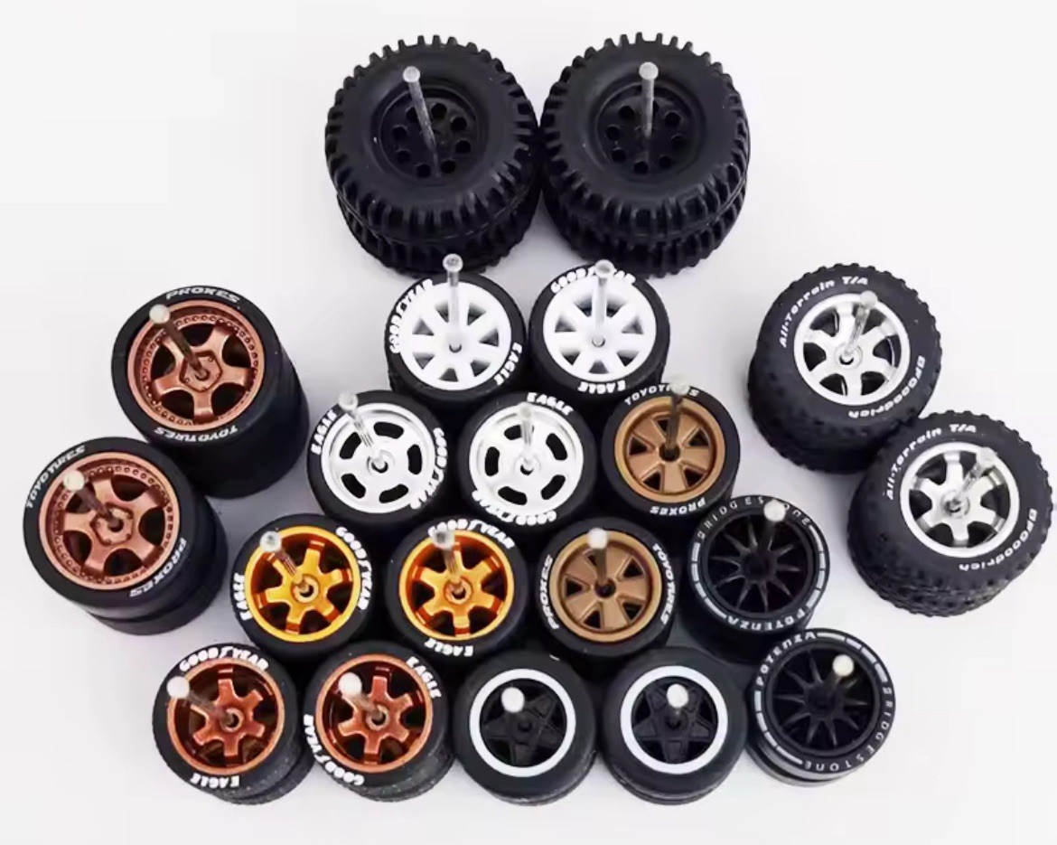 1/64 Scale Wheels & Rubber Tires (10 Sets) Real Riders fits Hot Wheels Set Q