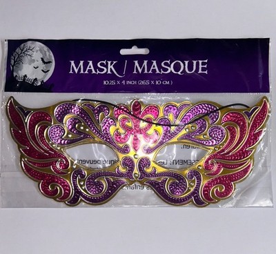 Costume Party Dance Halloween Mask, Gold Pink Purple