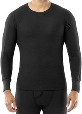 Indera Men's L 42-44 Cotton Rich Long Johns Thermal Underwear SHIRT-Black