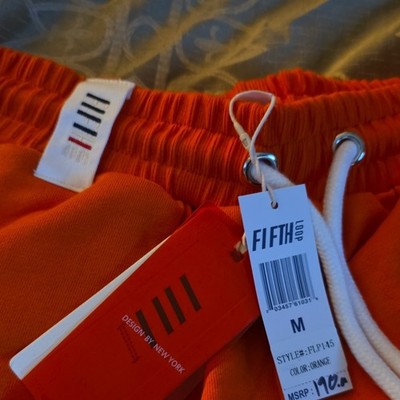 Fifth Loop Men's Orange Graphic Jogger Pants Drawstring Pockets Size M FLP145