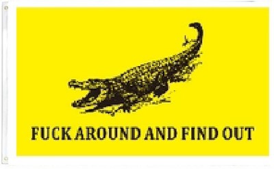 3X5 FAFO FUK AROUND AND FIND OUT ALLIGATOR CROCODILE YELLOW FLAG 100D BANNER