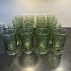 VTG Anchor Hocking Glasses Lido Milano Avocado Green Footed Tumblers 5 1/2"