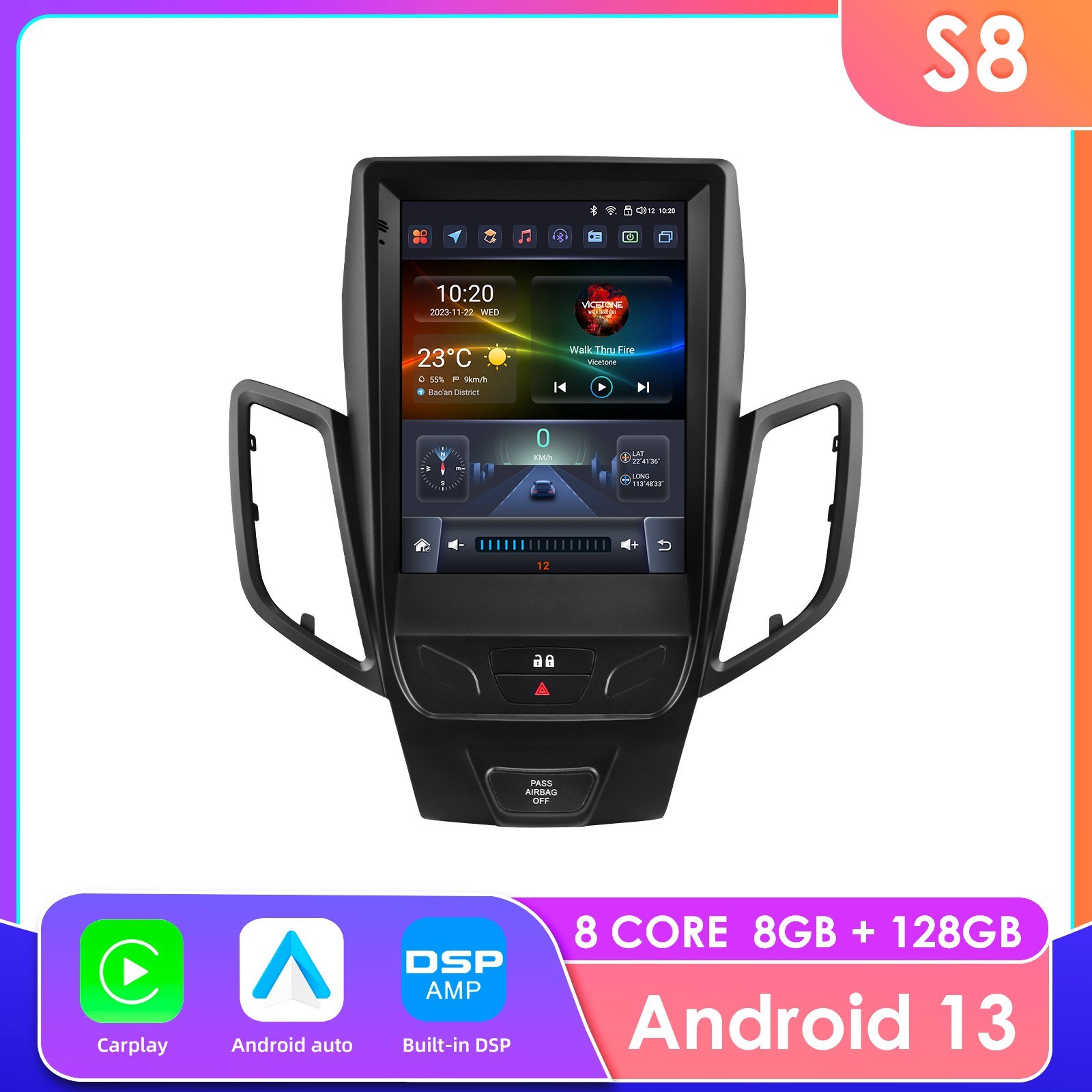 128GB For Ford Fiesta 2009-16 9.7'' 8Core Android Car Radio Stereo CarPlay WIFI
