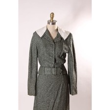 1940s Gray Green White Jacket with Matching Skirt Two Piece Suit by Winston