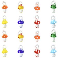 16pcs Mushroom Lampwork Charms Handmade Glass Mushroom Dangle Pendants for DIY