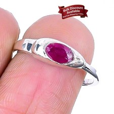 Natural Ruby Faceted Solid Silver Mother Statement Trendy Ring Jewelry Size 7.5