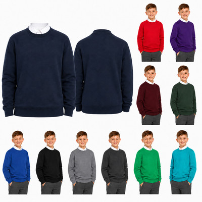 JUNGEN/KINDER SCHULPULLOVER RUNDHALSAUSSCHNITT UNIFORM FLEECE SWEATSHIRT PULLOVER ALLE GRÖßEN