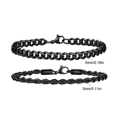 2Pcs Men'S Chain Bracelets,Stainless Steel Silver Gold Black Color Twist Rope Ch