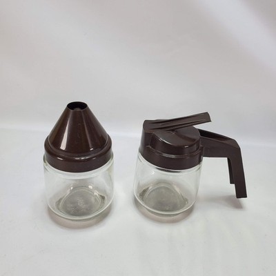 Vintage 70's Gemco Brown Sugar & Creamer Set Dispensers Containers #24 #17 MCM