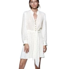 Zara Women's Size Small Metallic Thread Mini Waist Tie Dress