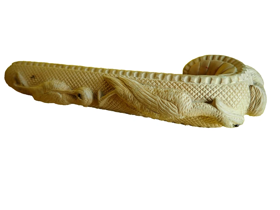 Japan Carved Parasol Umbrella Wooden Handle Birds Herons Antique Hand carved - Image 2 of 4