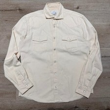 Reiss Western Cotton Overshirt Pearl Snap Cream Bairstow Size Medium Long Sleeve