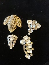 Lot Of 4 Vintage Antique Rhinestone Dress/ Fur CLIPS