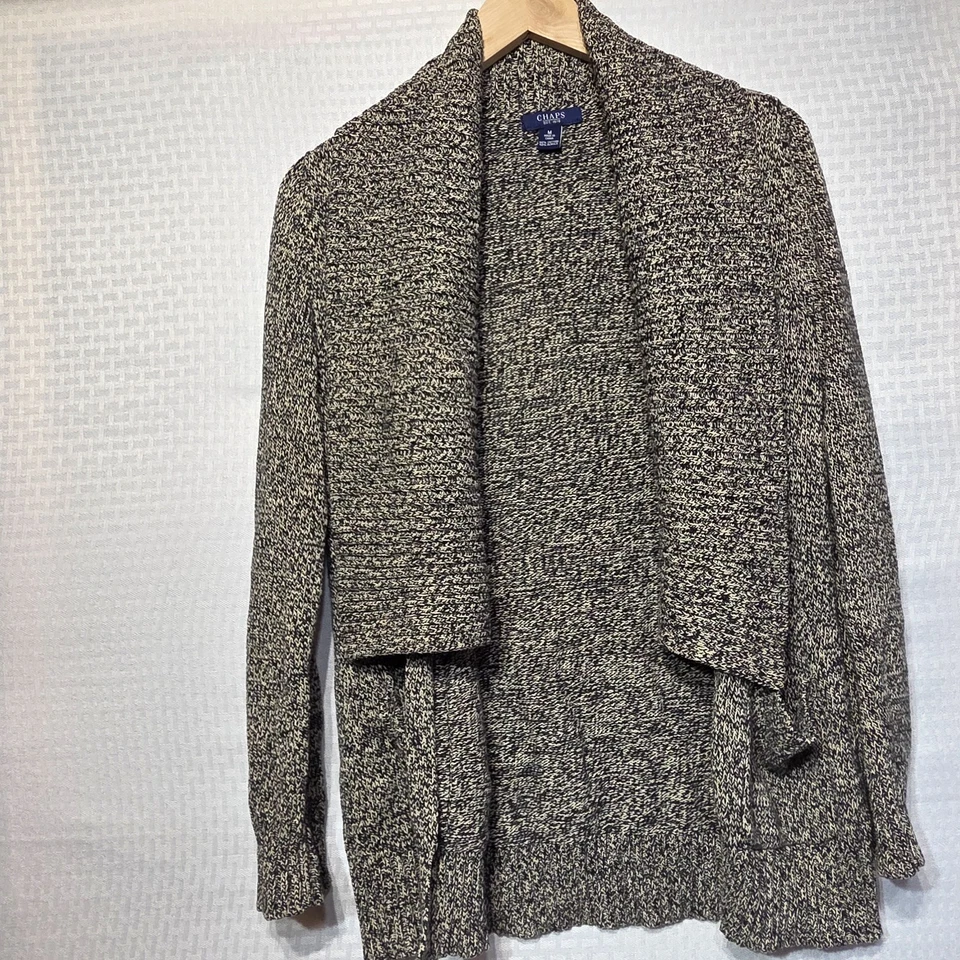 Elegante suéter/cardigan tejido jaspeado chaps para mujer mediano M bolsillos delanteros abiertos  Foto 3 de 4