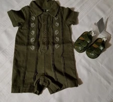 GYMBOREE Caterpillar Fella Green Romper Summer Outfit Sandals NWT 3-6 Month