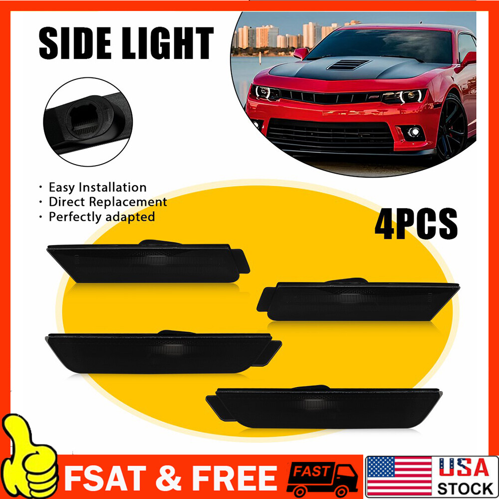 4pcs Smoked Lens Marker Lights for 2010-15 Chevy Camaro Front Rear Side