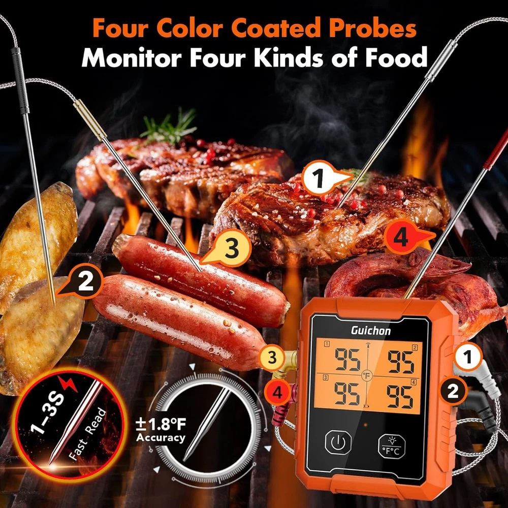 Wireless Meat Thermometer, Digital Meat Thermometer, 4 Probes Food Thermomete...