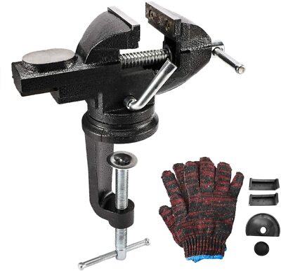 HighFree 3'' Mini Table Bench Vise Woodworking Workbench Swivel Base Cast Iron