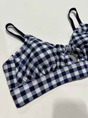 Women's Tie Front Gingham Bralette Bikini Top - Navy Gingham XS - Picture 3 of 3