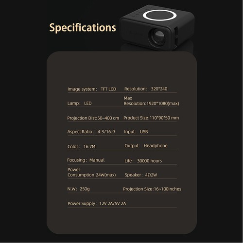 Mini projecteur portable 1080P LED Multimédia pour téléphone vidéo Home Beamer - Photo 20/24