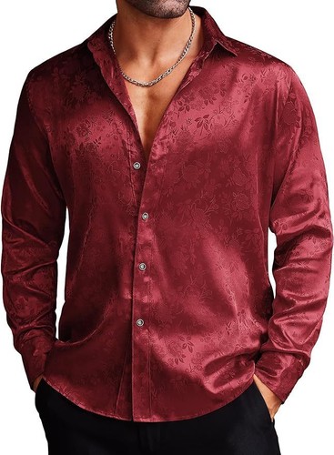 Camisa de satén de seda informal para hombre Camisas ajustadas Mangas largas Prendas para el torso Blusa - Imagen 4 de 7