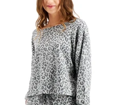 Jenni by Jennifer Moore Women's Soft Cropped Lounge Sweatshirt, Gray Leopard, M