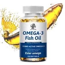 Omega 3 Fish Oil Capsules 3x Strength EPA DHA Highest Potency 120 Pills