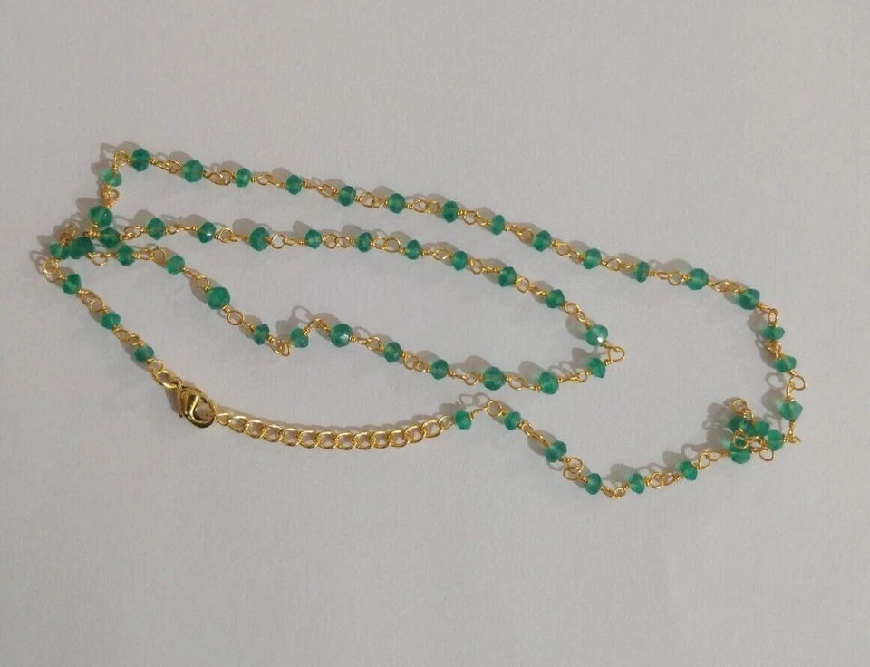 Collar estilo rosario con cuentas de piedras preciosas, collar de cuentas de ónix verde de 3 mm de 18 pulgadas Foto 2 de 4