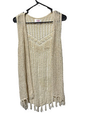 girls Justice size 16/18 crotchet ivory off white cardigan sleeveless fringed