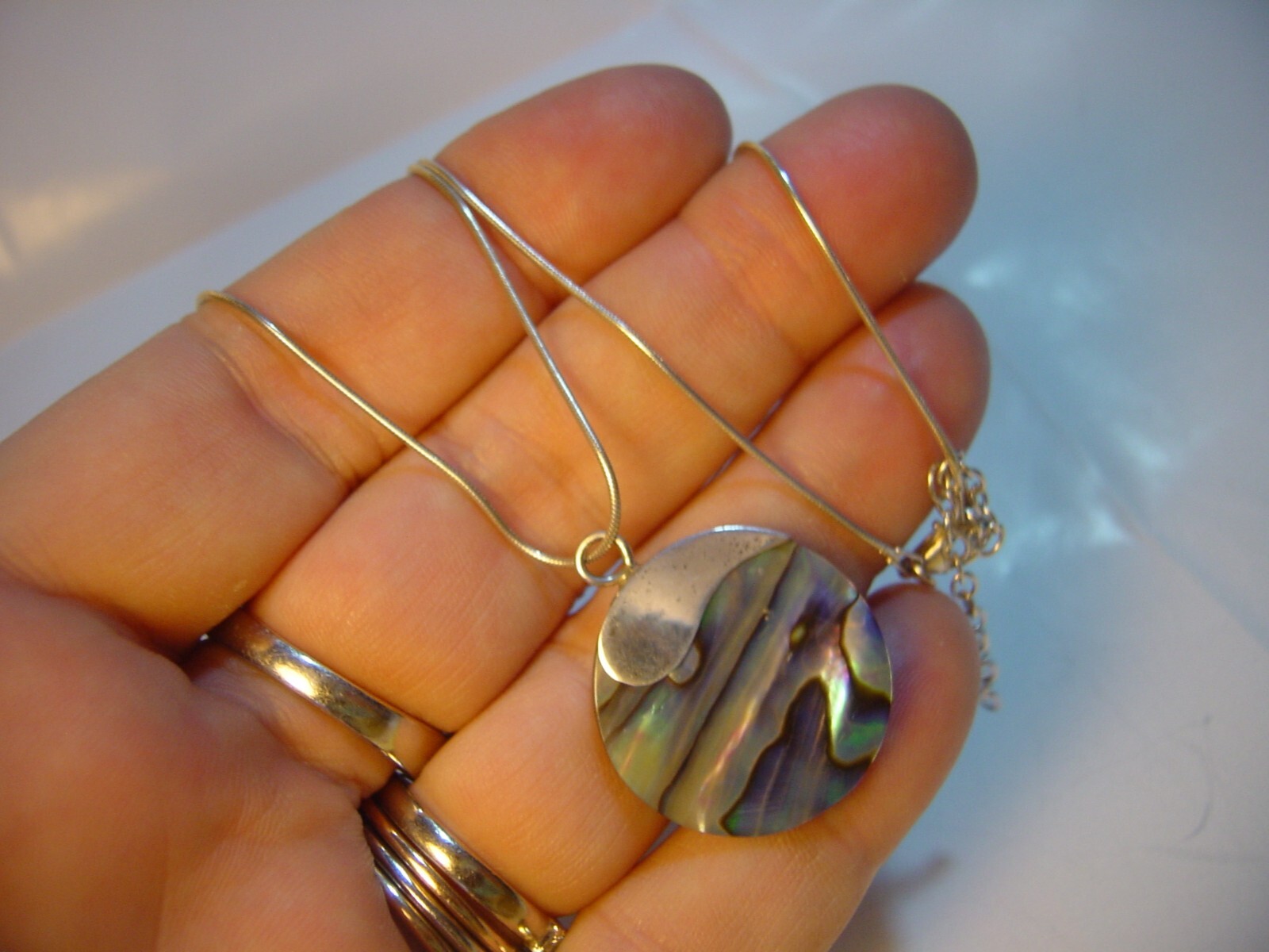 solid silver beautiful genuine abalone pendent & … - image 6