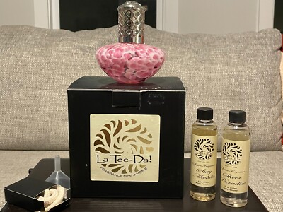 La-Tee-Da Fragrance Lamp Pink Leopard Conical Lattice Crown Silver with Box