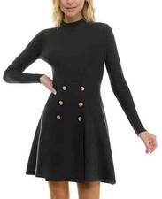 BCX Juniors Ribbed Mock Neck Fit and Flare Sweater Dress in Black Size XS