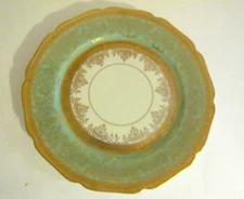 Bohemia Green Gilt Dinner Plate 10 1/2" Czechoslovakia