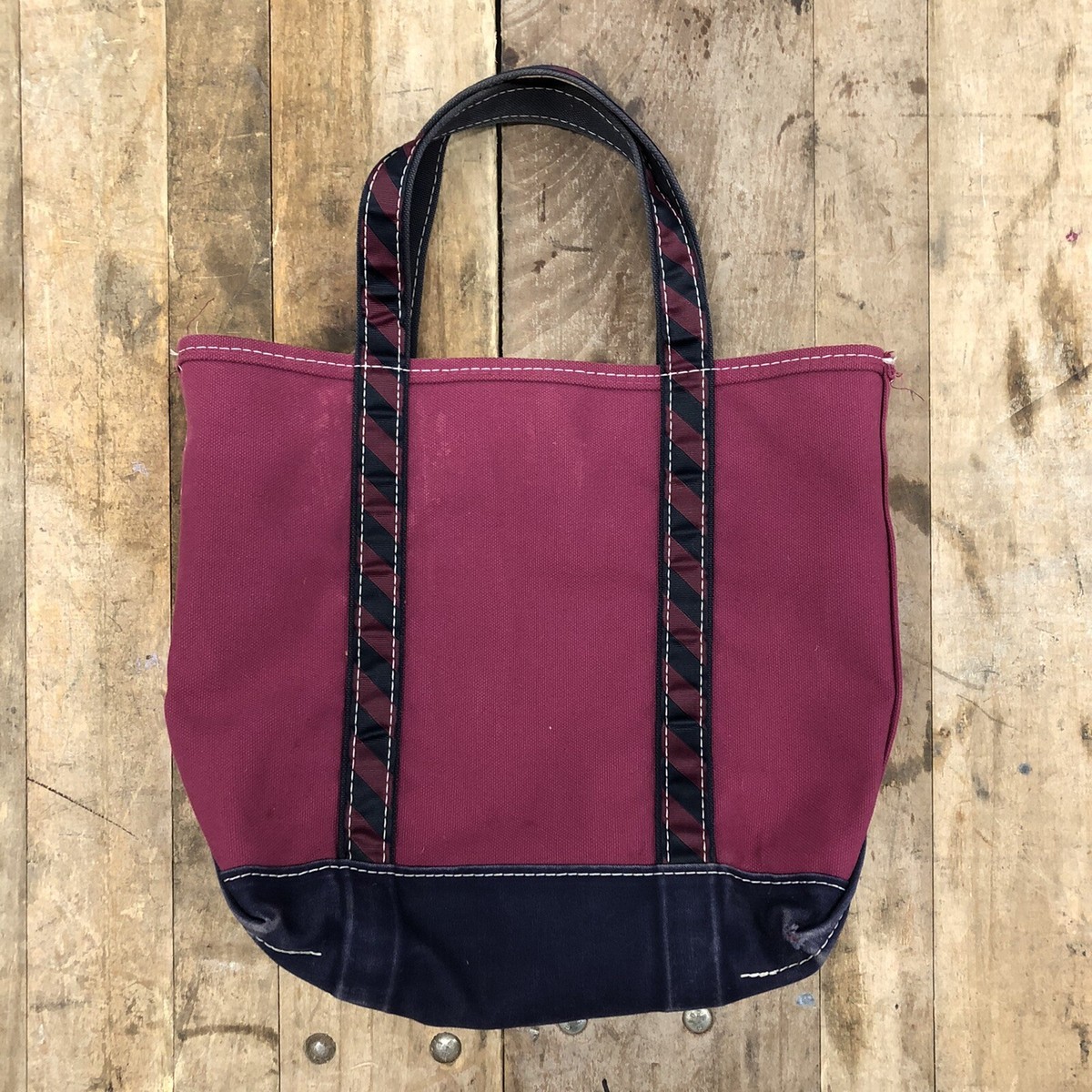 90's LL Bean Boat And Tote Bag Rep Stripe Zip Top Canvas