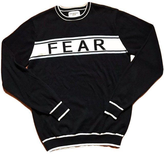 Primark Men’s Vneck Sweater Navy Blue “FEAR” Medium eBay