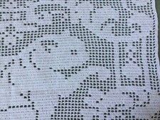 vintage Handmade Filet Crochet CURIOUS CAT Do...