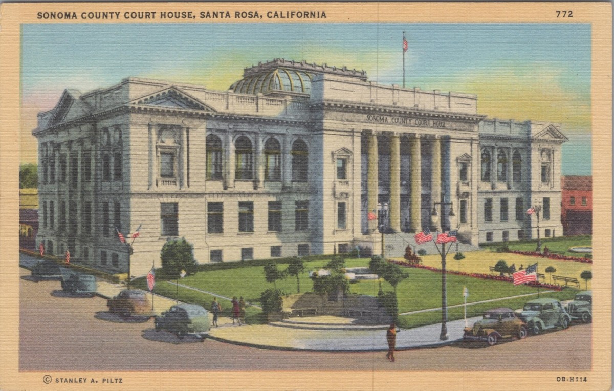 Sonoma County Court House Santa Rosa, California cars c1930s Postcard 8852.4