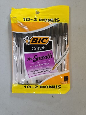 12 BIC Ballpoint Pens Xtra Smooth Medium Point Cristal1 12 Count New Black