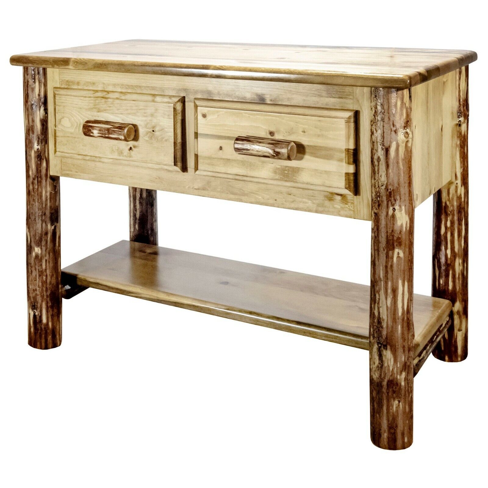 Log Entry Way Foyer Table with Drawers Amish Made Handcrafted Cabin Furniture 