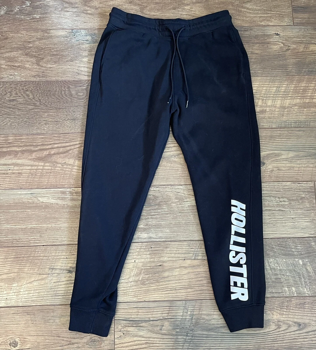 Hollister Jogger Sweatpants Women Small Black Spellout Fleece