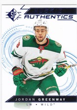 18/19 SP HOCKEY..JORDAN GREENWAY..ROOKIE AUTHENTICS BLUE..CARD # 122..WILD