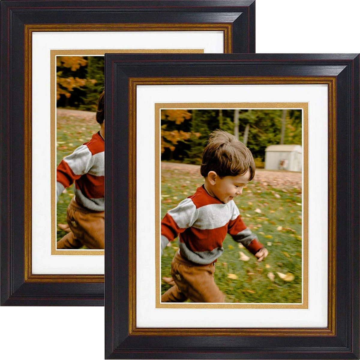 2Pack 8x10 for 6x8 Photo Classic Black Picture Frame with White/Gold Double  Mat