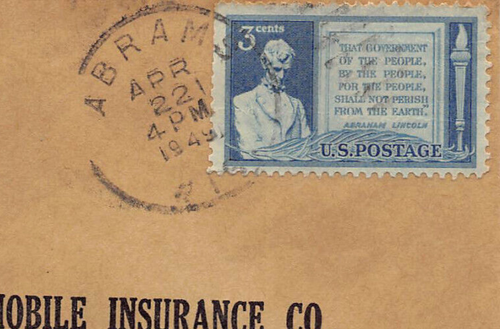 Wisconsin Cover 1949 ABRAMS to Farmers Mutual Auto Ins Madison Duplex cancel - Picture 2 of 3