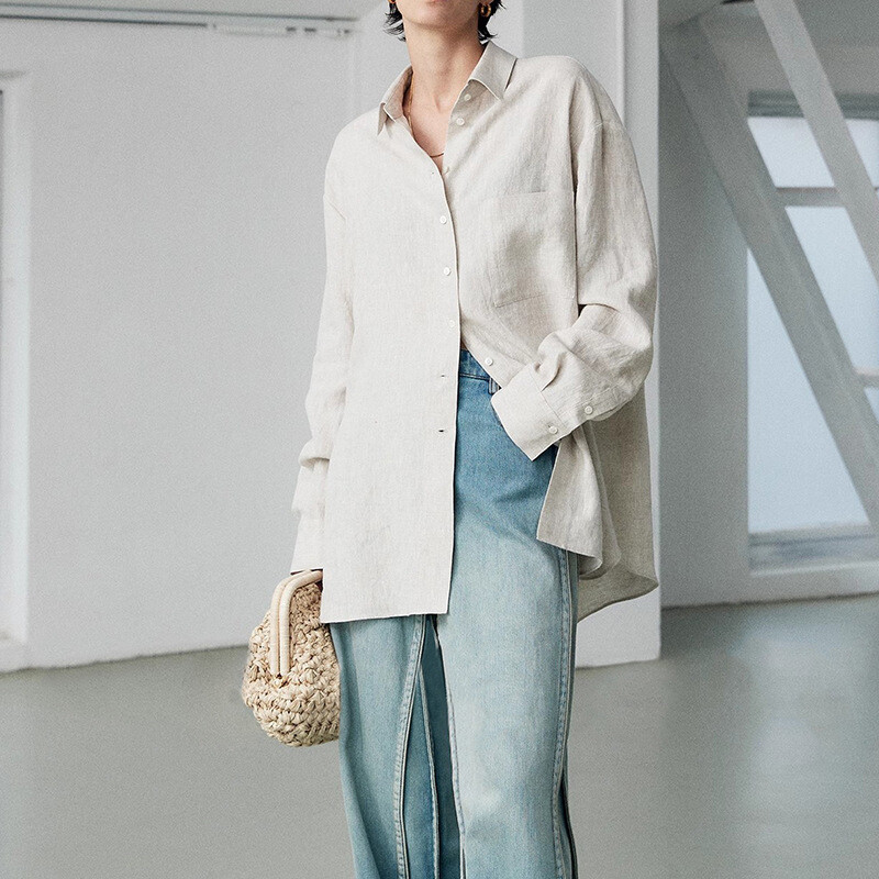 FILA Camicia donna THE ROW primavera autunno lino comoda sciolta set tre pezzi